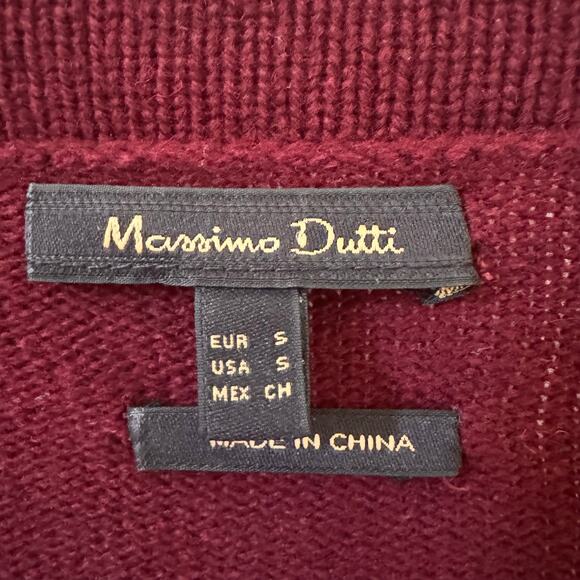 Massimo Dutti Wool Blend V- Neck Button Down Sweater Dress Wine Burgundy Sz S - Picture 7 of 9